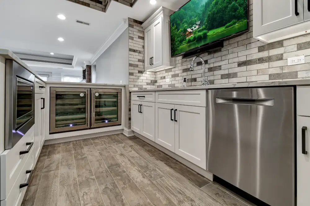 Basement wet bar and wine storage design
